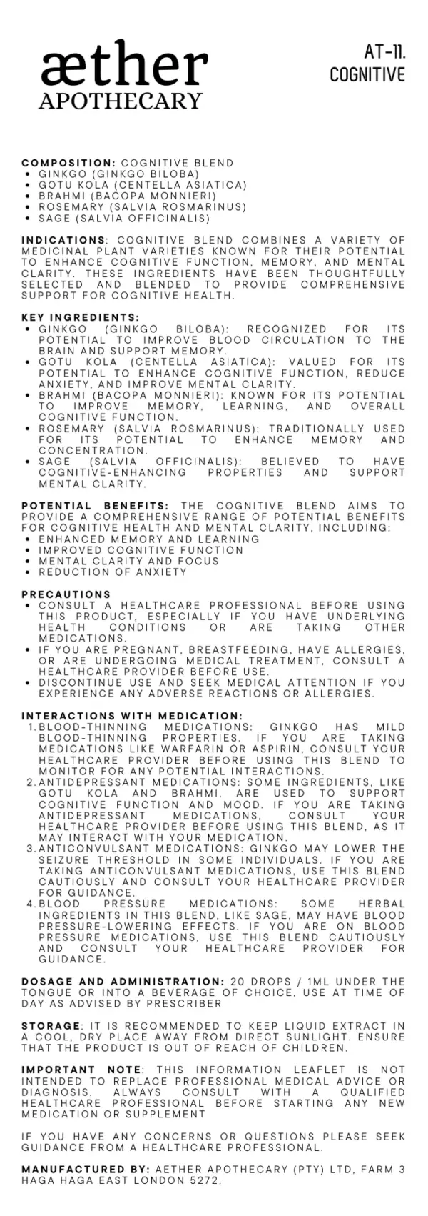 Aether Cognitive Health Liquid Extract 30ml - Image 2